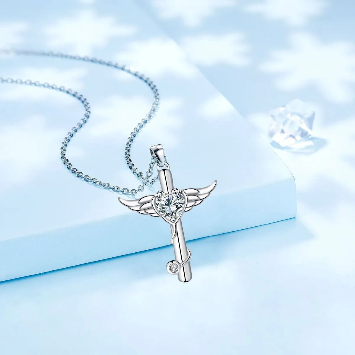 Cross stethoscope necklace with wings charm in electroplated copper, red diamond and white diamond colour options