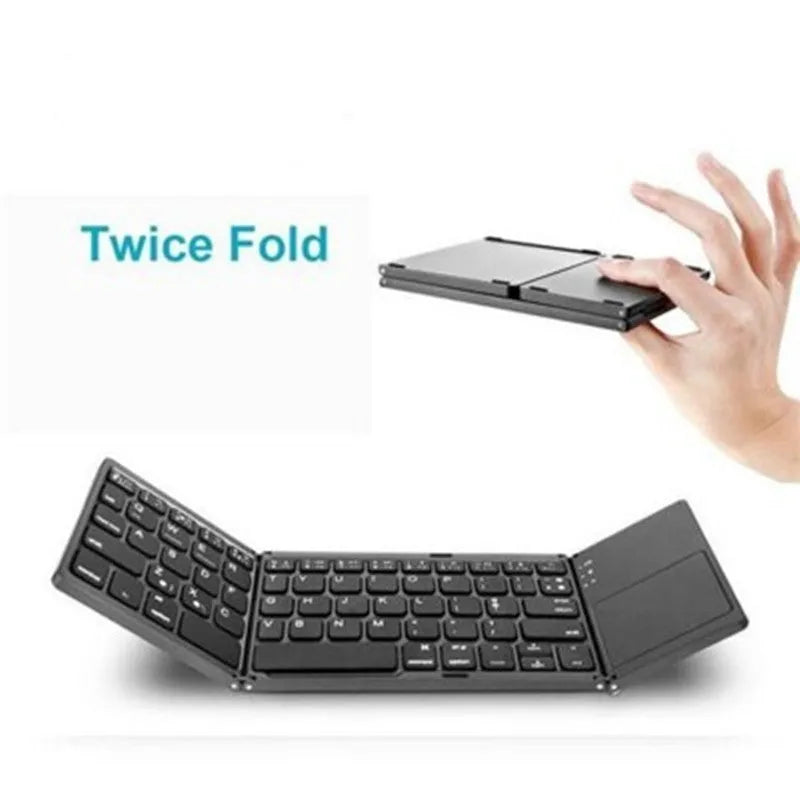 Folding Bluetooth keyboard with black keys and touch plate