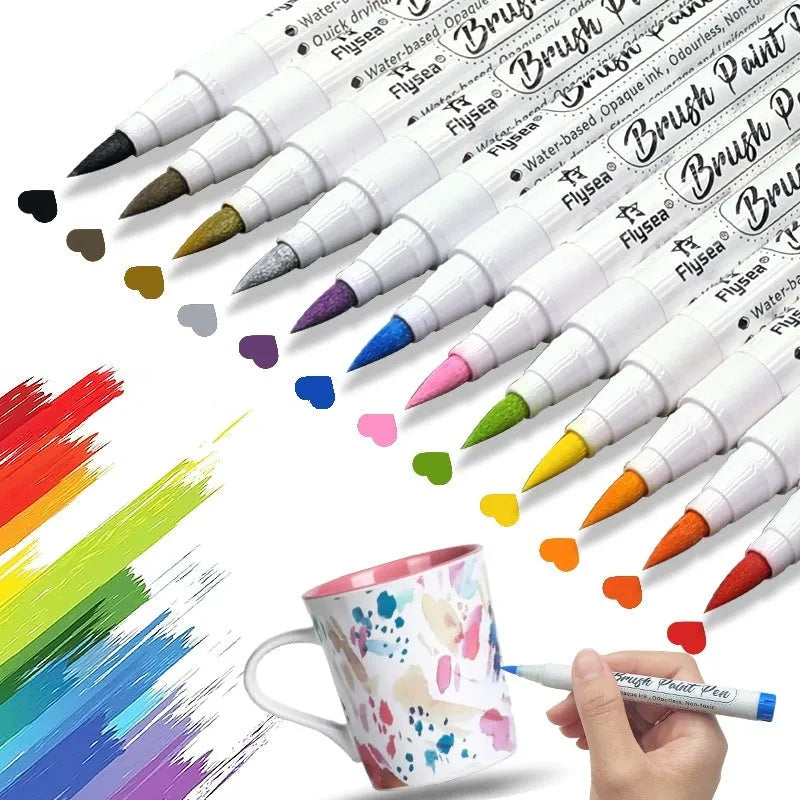 Soft head gouache pen sets for hand lettering and greeting card decoration in multiple colour configurations