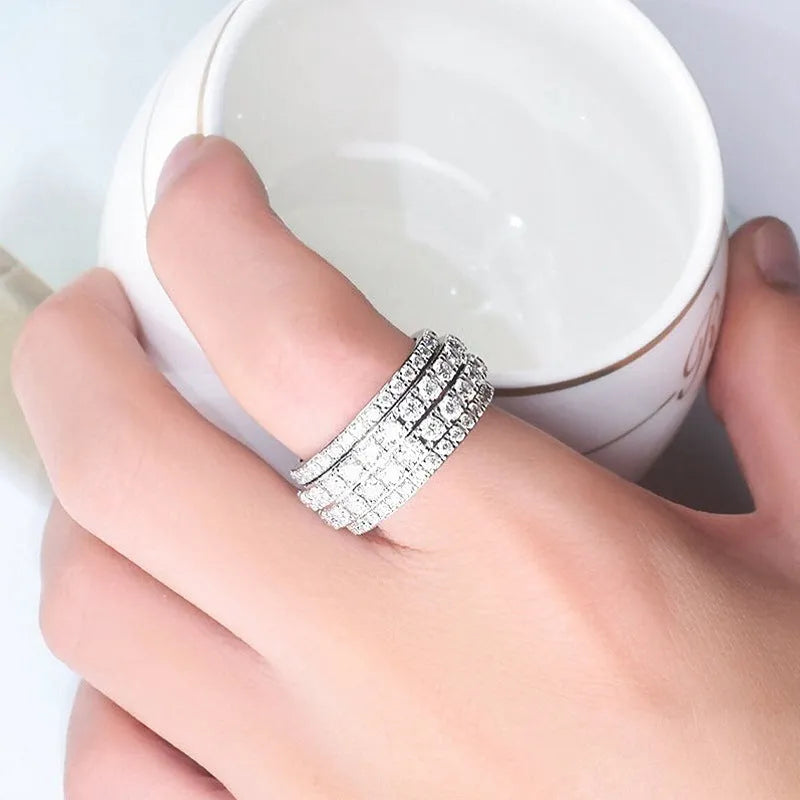 Copper geometric ring with inlaid zircon white gold colour unisex hip hop fashion index finger