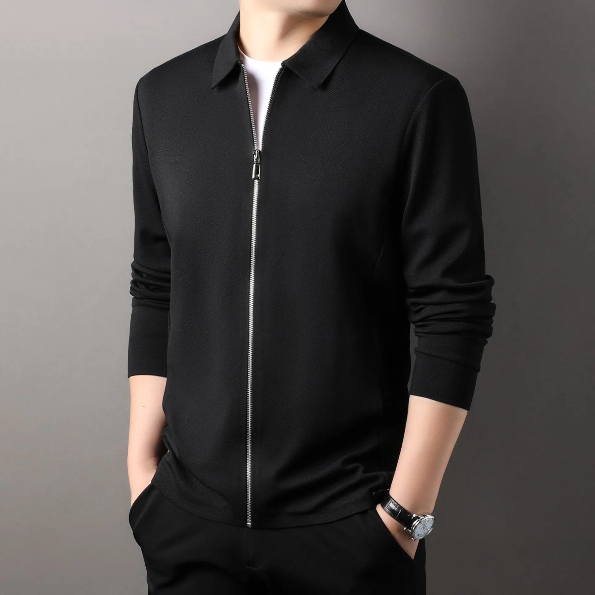 Men's polyester casual business jacket in apricot colour with straight hem design