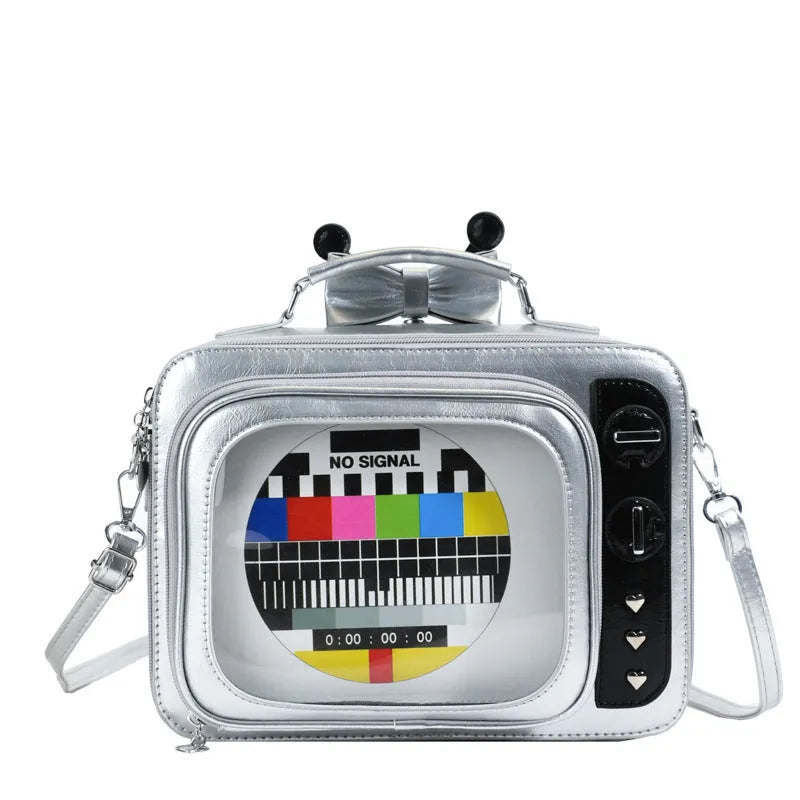 PU snack square cross-body bag with antenna bow and detachable strap in Black Pink colour