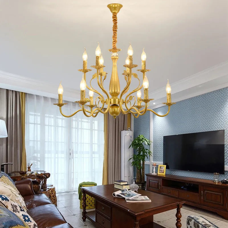 American wrought iron crystal chandelier with multiple lights in black finish for living room