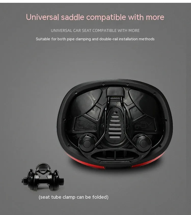 Thickened plus-size bicycle saddle in red with shock absorber and reflective stickers