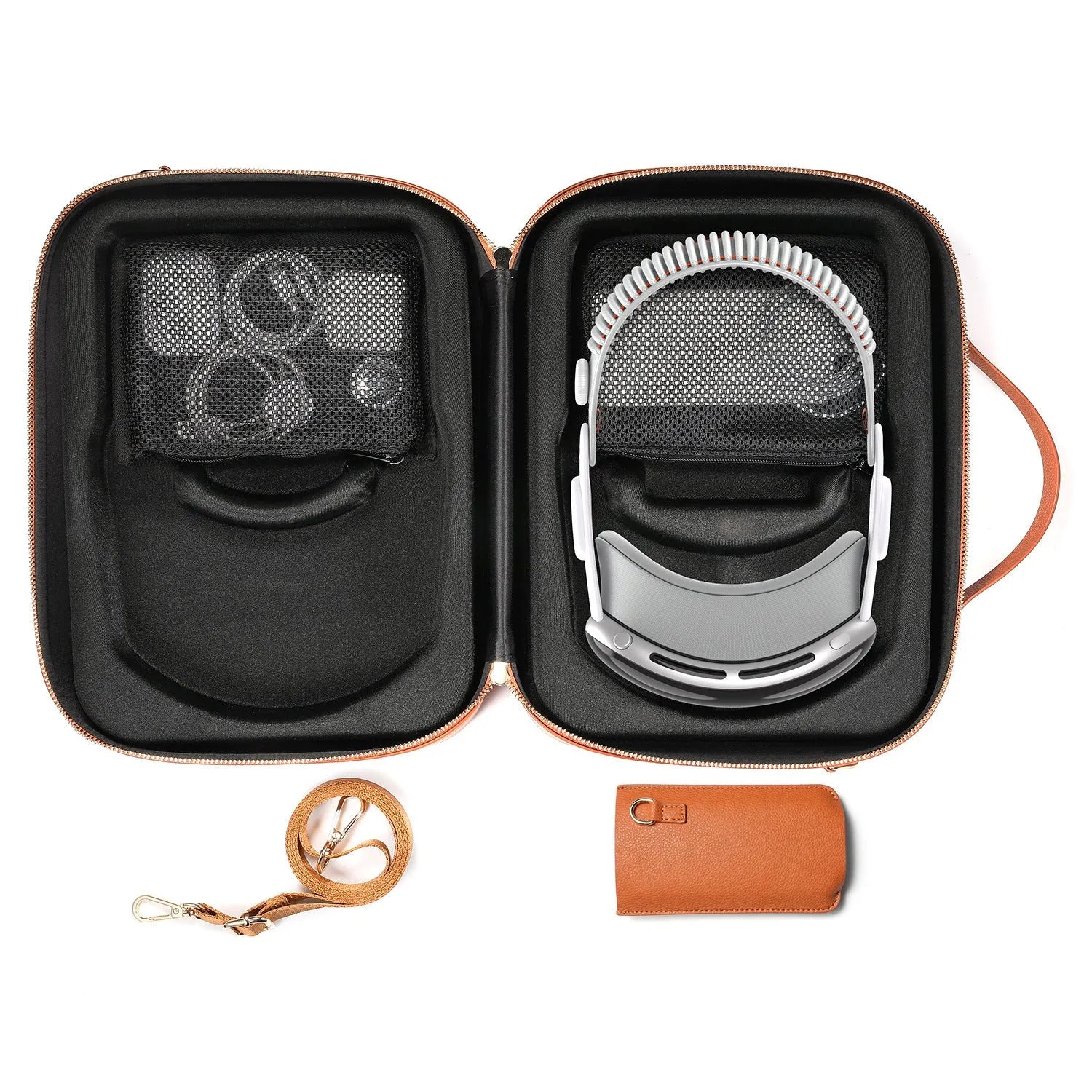 Vision Pro MR headset storage box in black Superfiber material showing interior dimensions