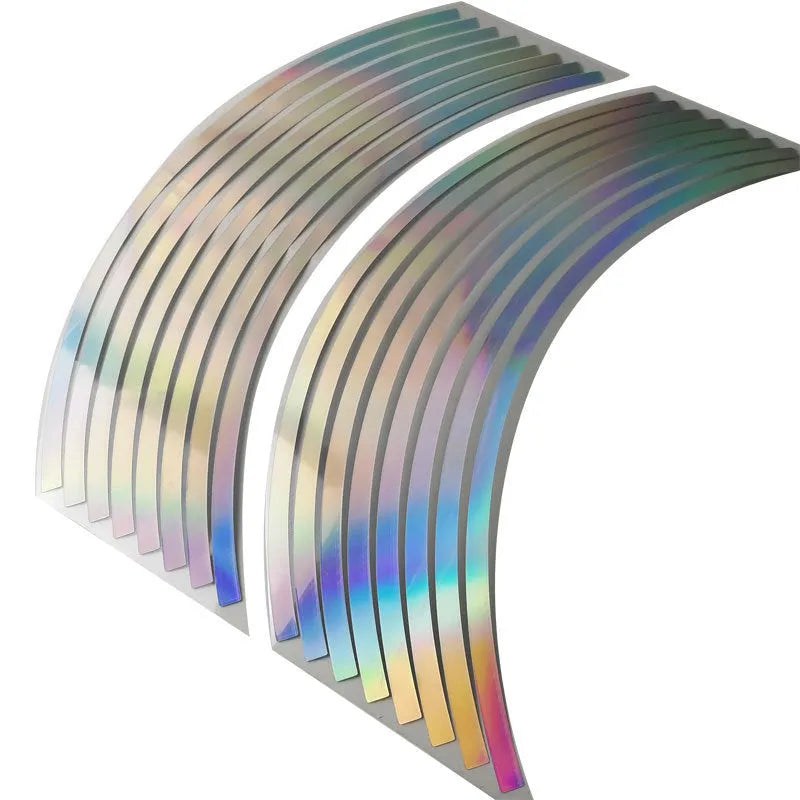 Waterproof laser reflective stickers for 12-inch to 18-inch car and motorcycle wheel hubs.