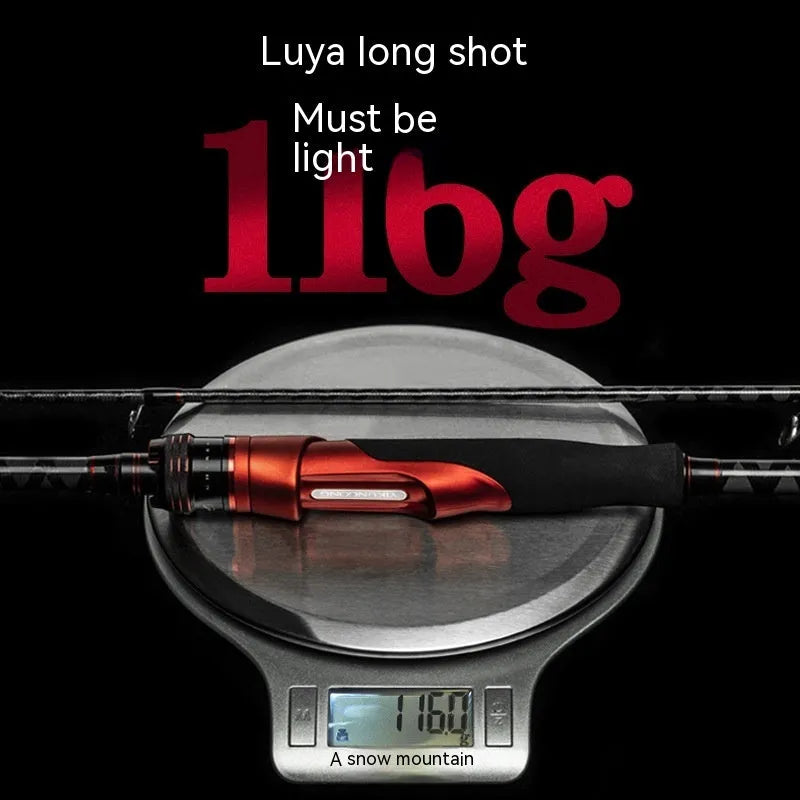 Carbon ultralight fishing rod for lure casting shown with straight handle and pikestaff handle options.