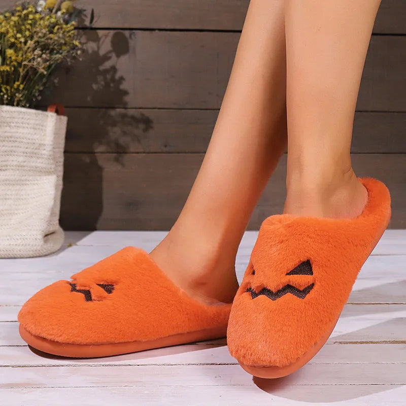 Orange pumpkin slippers with coral velvet upper and PVC sole