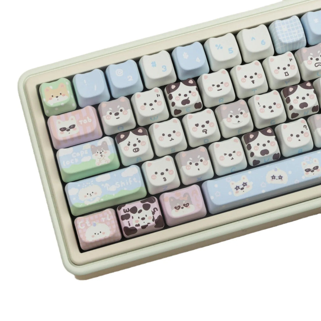 Colourful cat and puppy themed mechanical keyboard PBT keycap set with sublimation printing