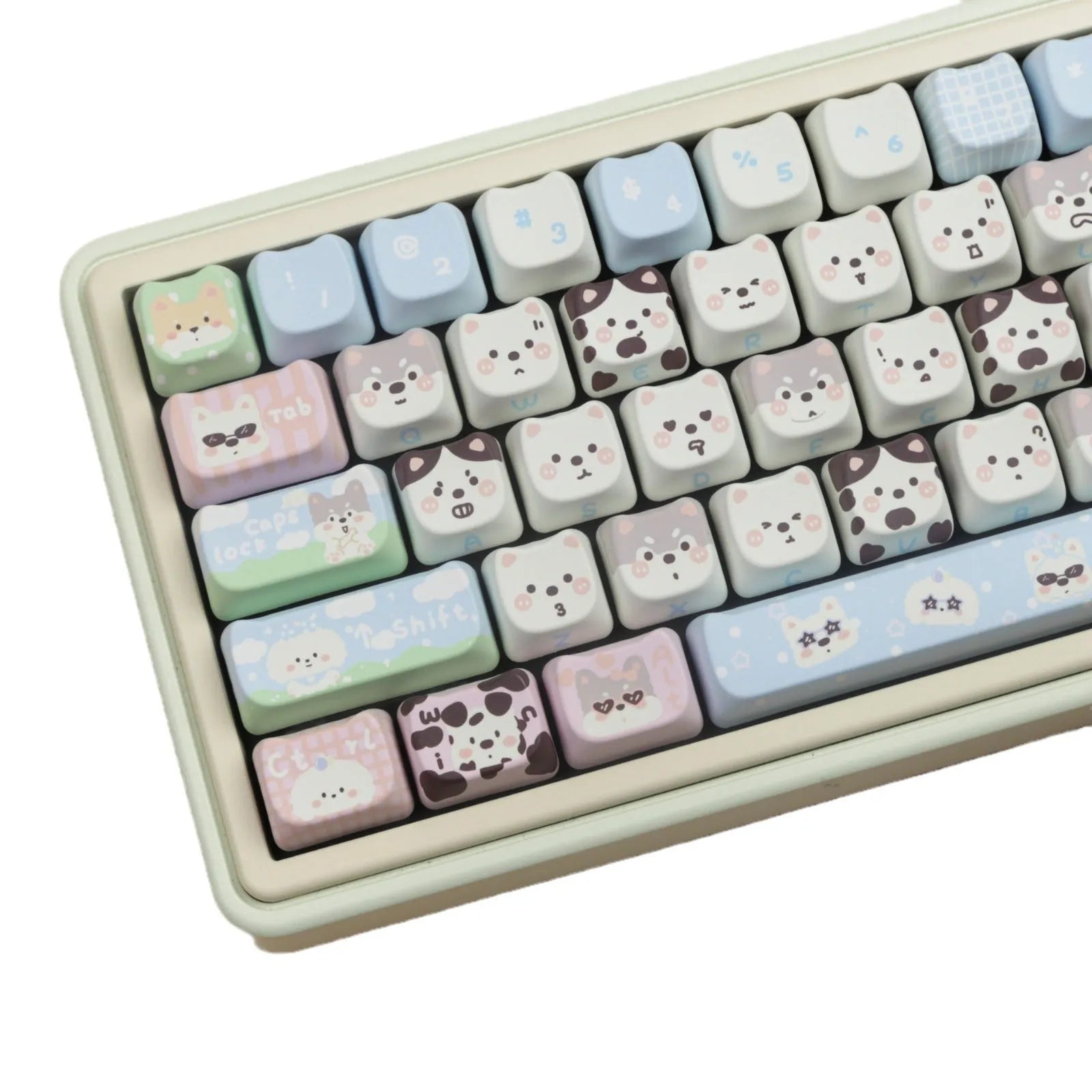 Colourful cat and puppy themed mechanical keyboard PBT keycap set with sublimation printing