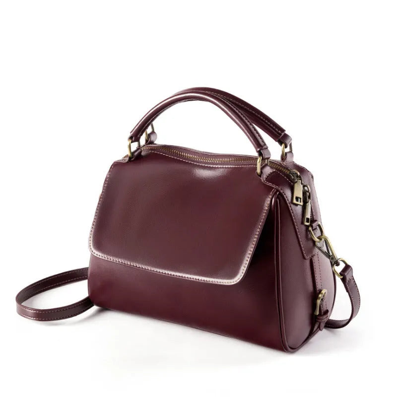 Women's genuine leather crossbody tote bag in street trend style with internal organisation compartments