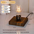 Suspension bulb creative night lamp with iron art body on wood grain base