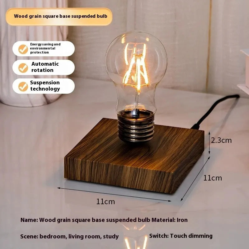 Suspension bulb creative night lamp with iron art body on wood grain base