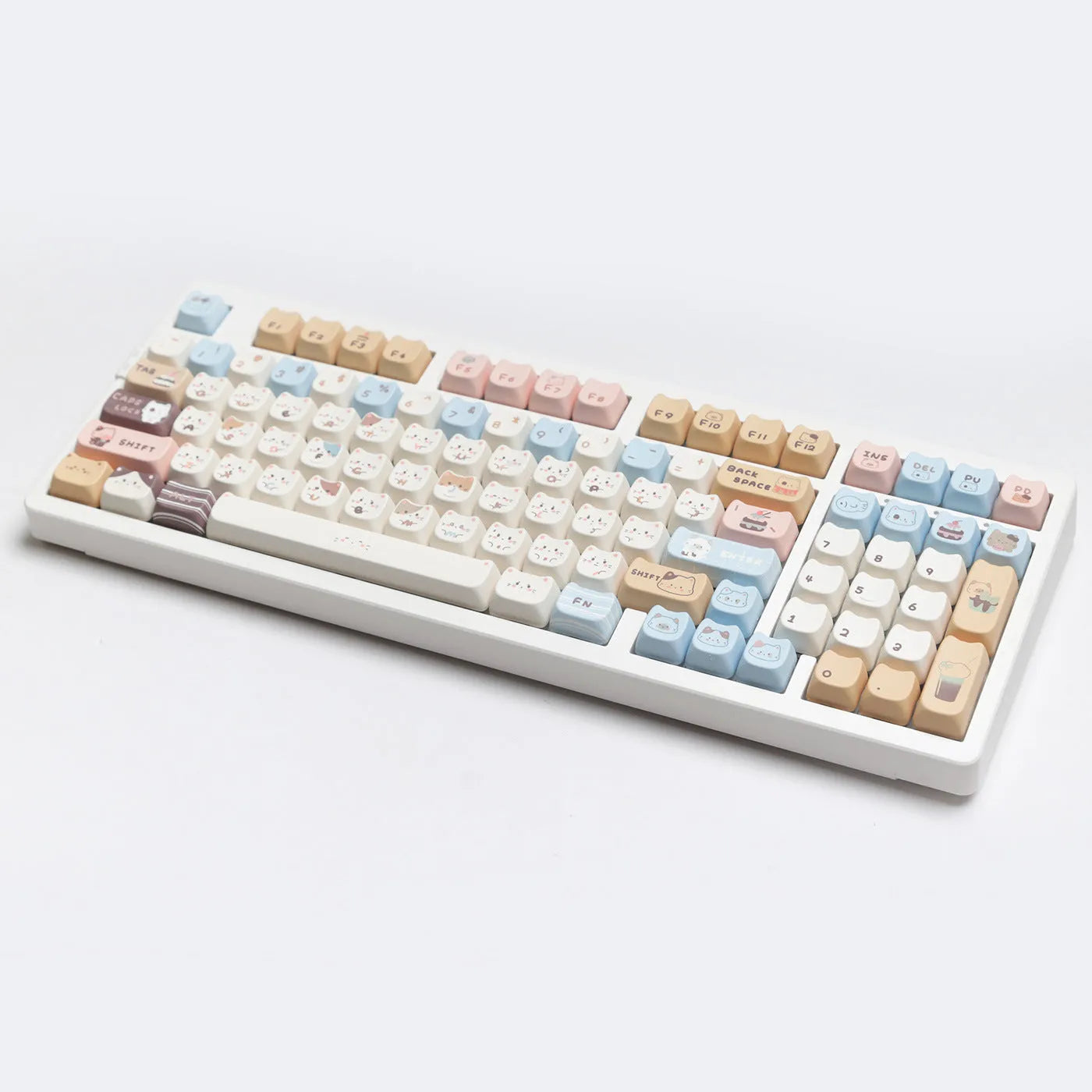Sea Salt Cat themed PBT keycap set for mechanical keyboards with 7u space bar supplement