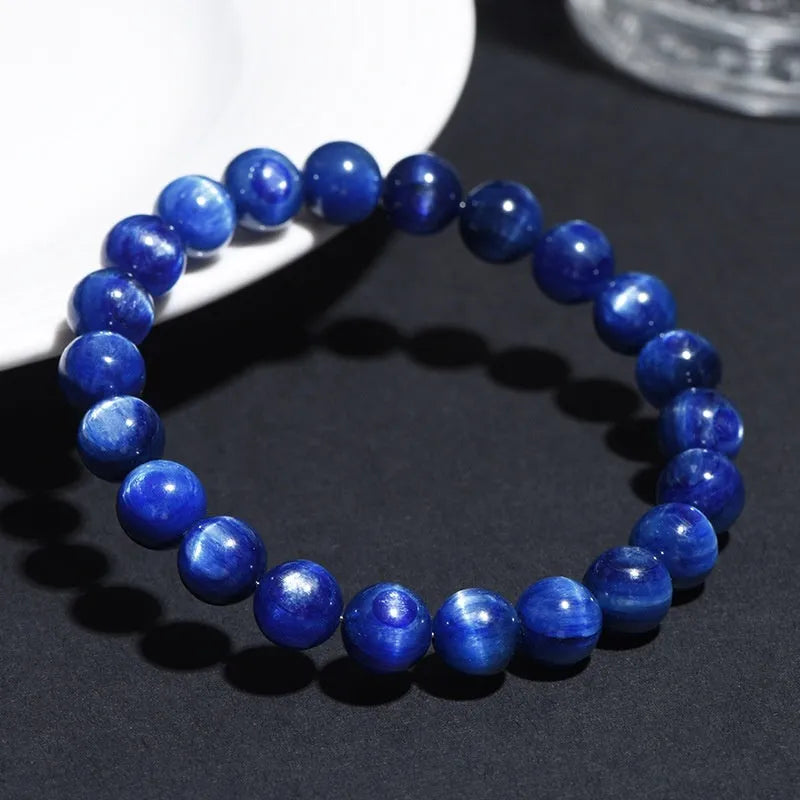 Natural blue crystal bracelet with geometry shape and Ruyi elements in polished finish
