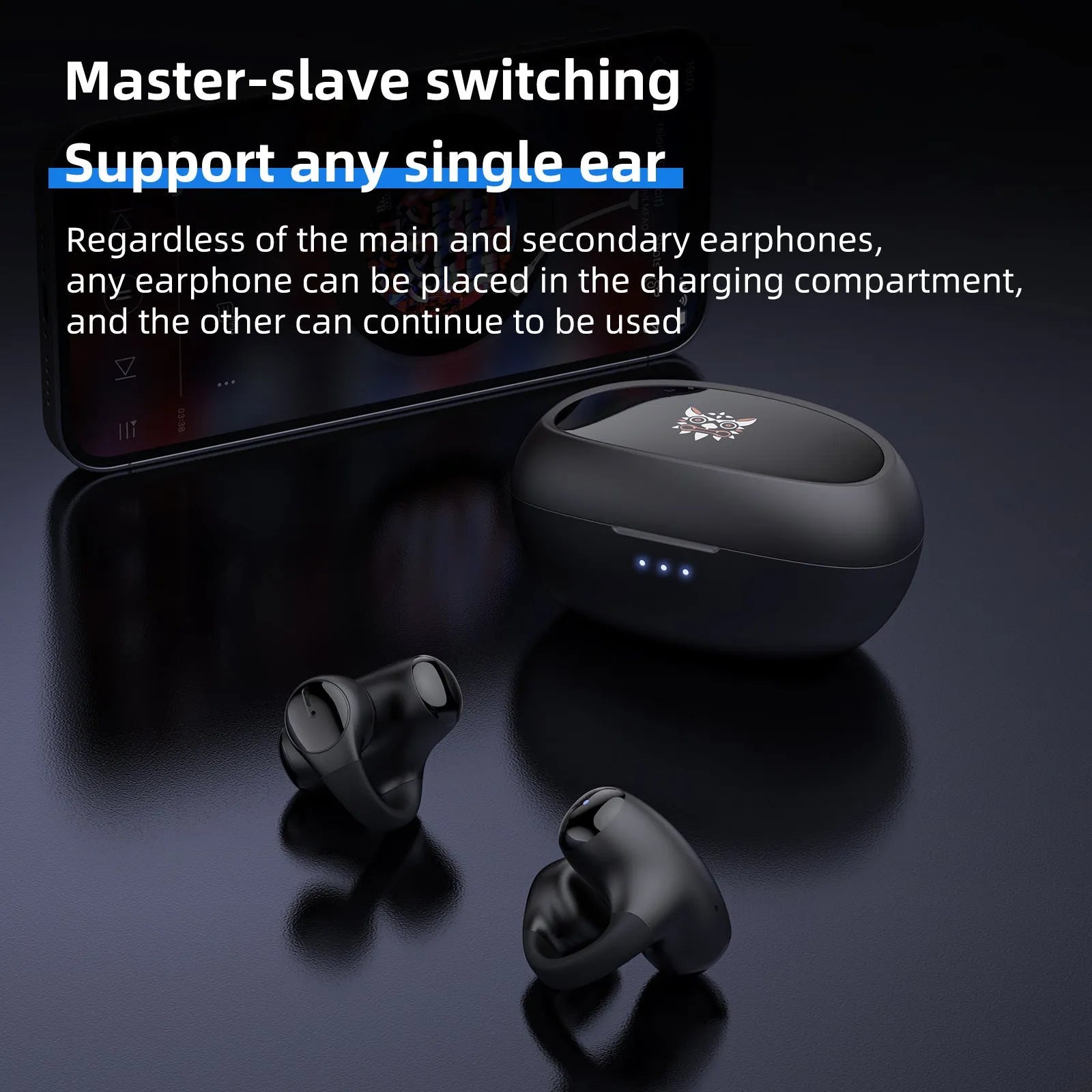 T306 black and white Bluetooth clip-on sports gaming headset with ear hook design