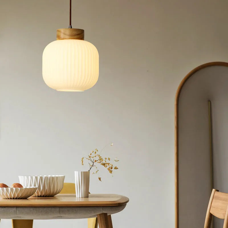 Retro Chinese wooden pendant light with Nordic design in bedroom setting