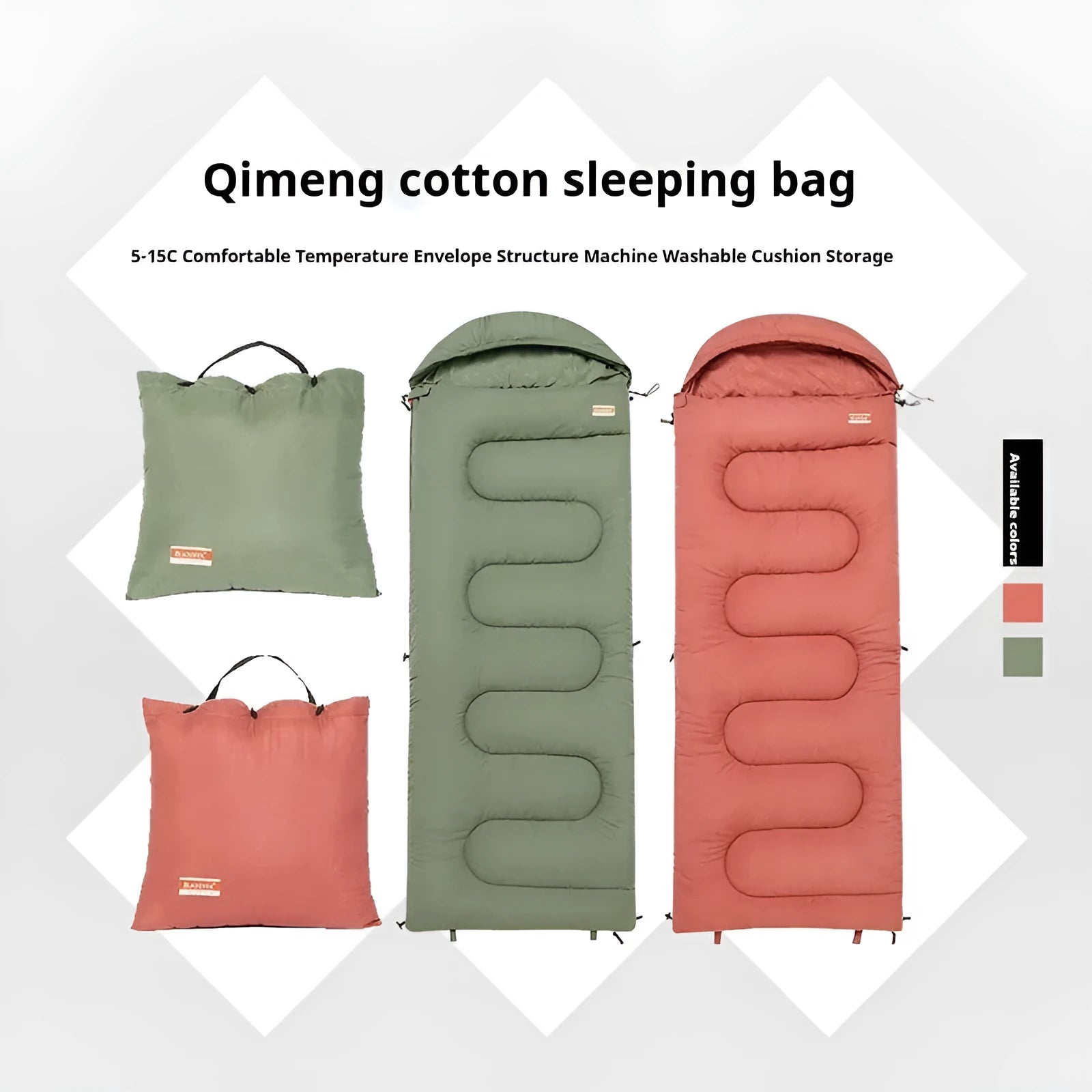 Ochre and olive green 100% cotton ultra-light portable sleeping bag quilt for outdoor camping.