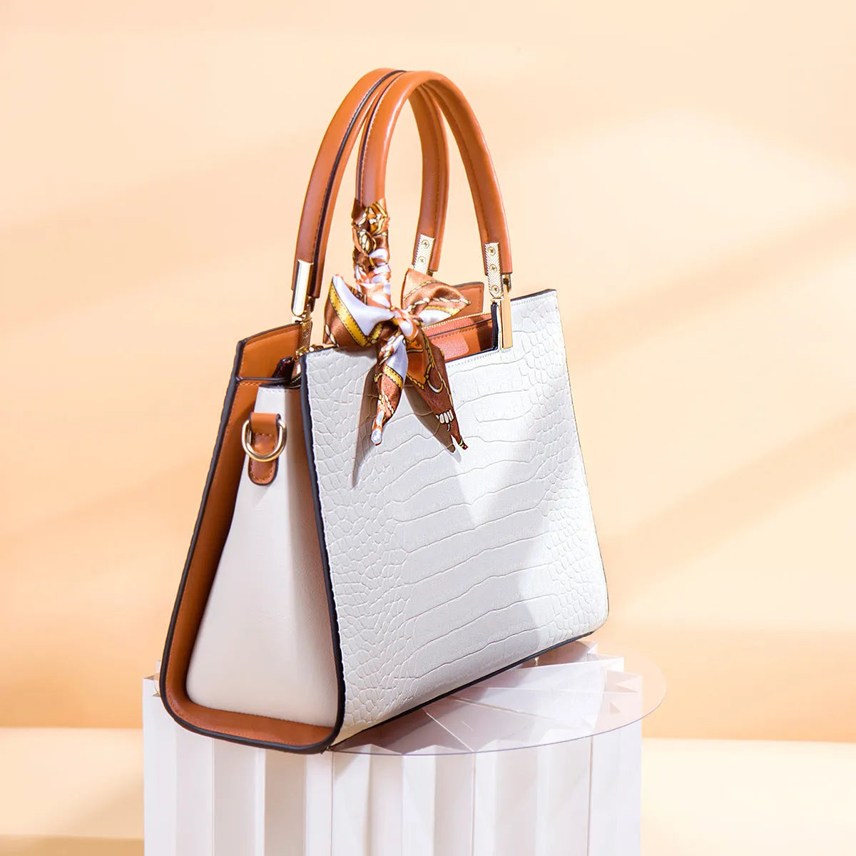 Milky white women's PU shoulder handbag with slit pocket and organised interior compartments