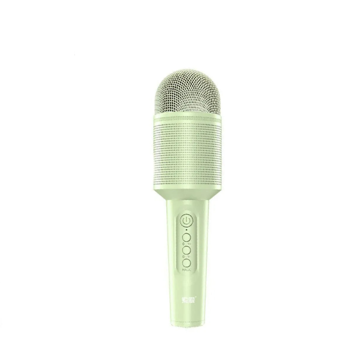 USB Bluetooth karaoke microphone in blue, green, or pink colours with integrated audio system