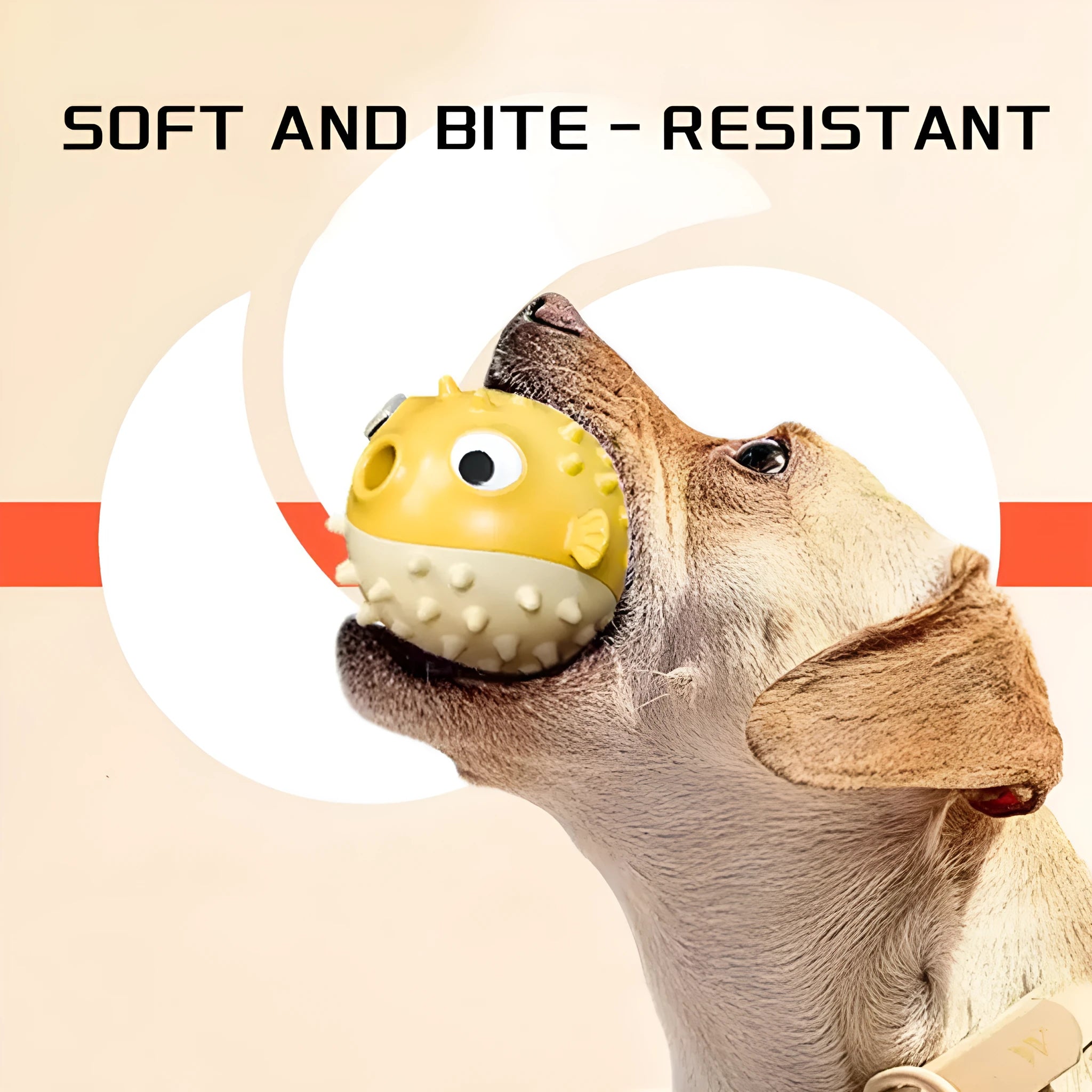 Yellow vinyl fish-shaped dog chew toy with textured surface for aggressive chewers