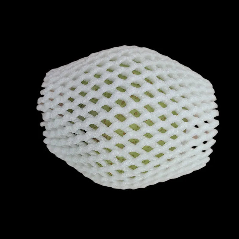 White foam fruit net cover shown in various sizes for protective wrapping.