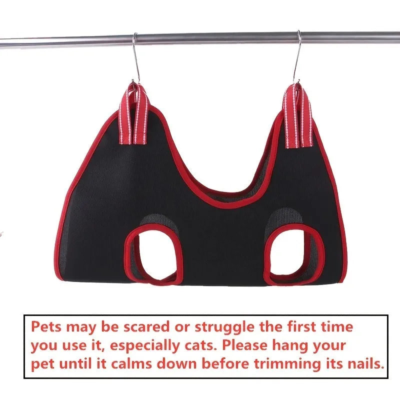 Pet grooming hammock restraint bag for cat nail trimming and bath sessions