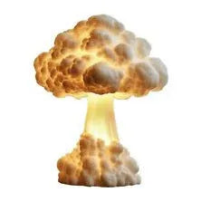Modern art atomic bomb explosion mushroom cloud shaped table lamp on a desk.