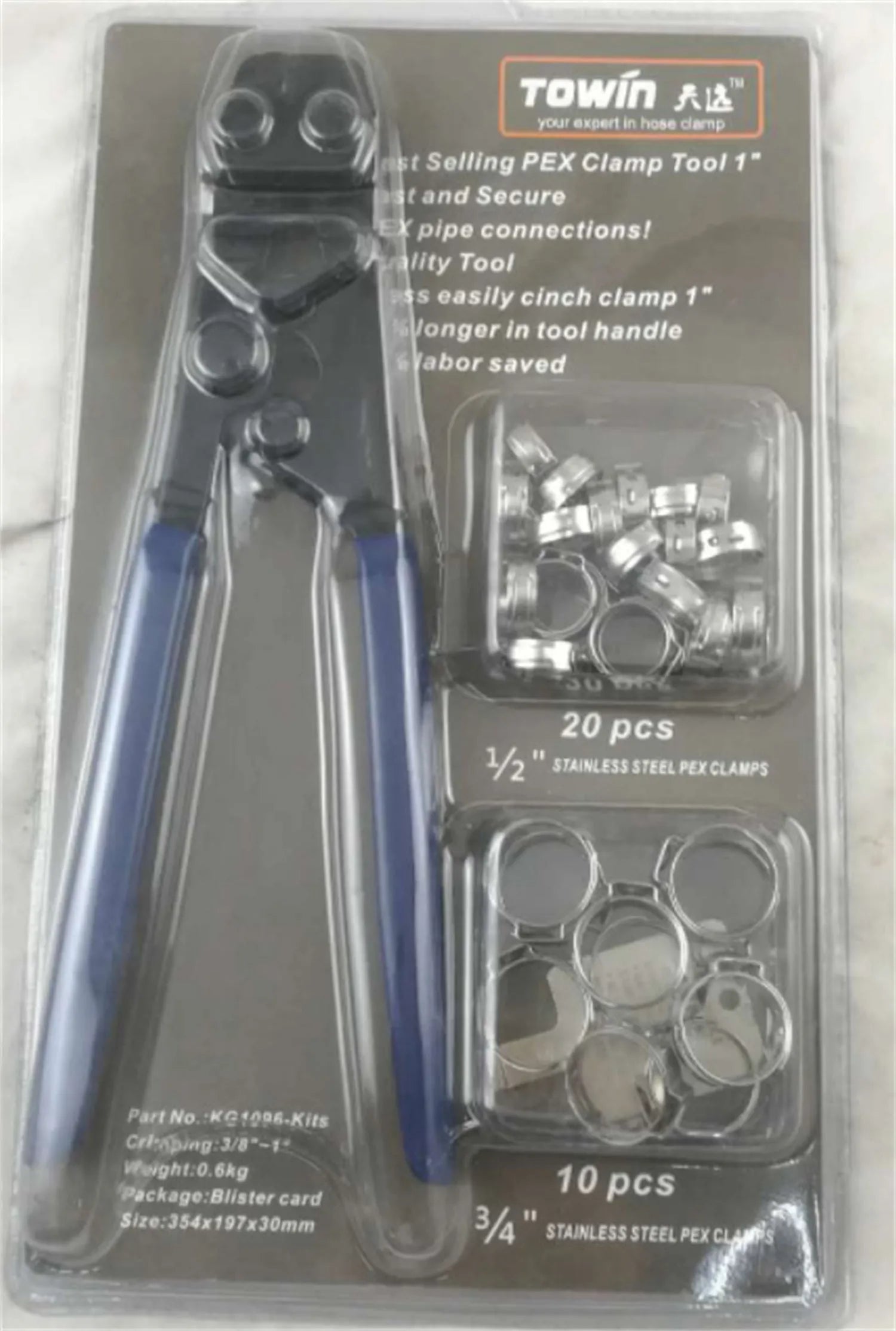 Red cloth PEX clamp set with metal construction and carbon steel cutting edges