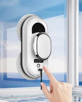W11 White automatic high altitude cleaning machine with remote control on white background
