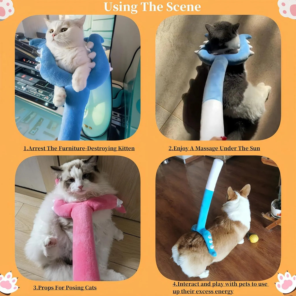 70cm blue plush cat wand toy with foam-filled tip for interactive indoor pet play
