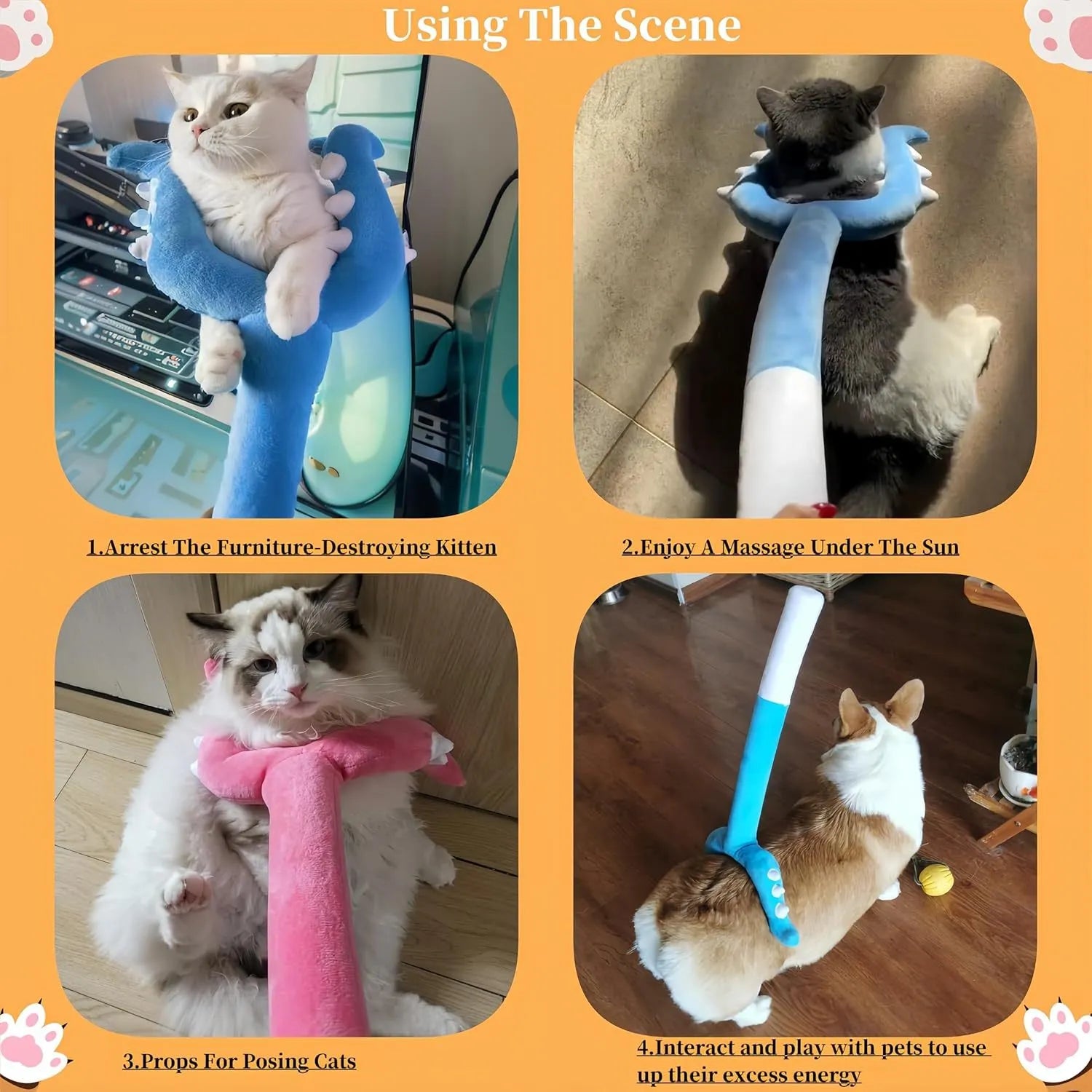 70cm blue plush cat wand toy with foam-filled tip for interactive indoor pet play