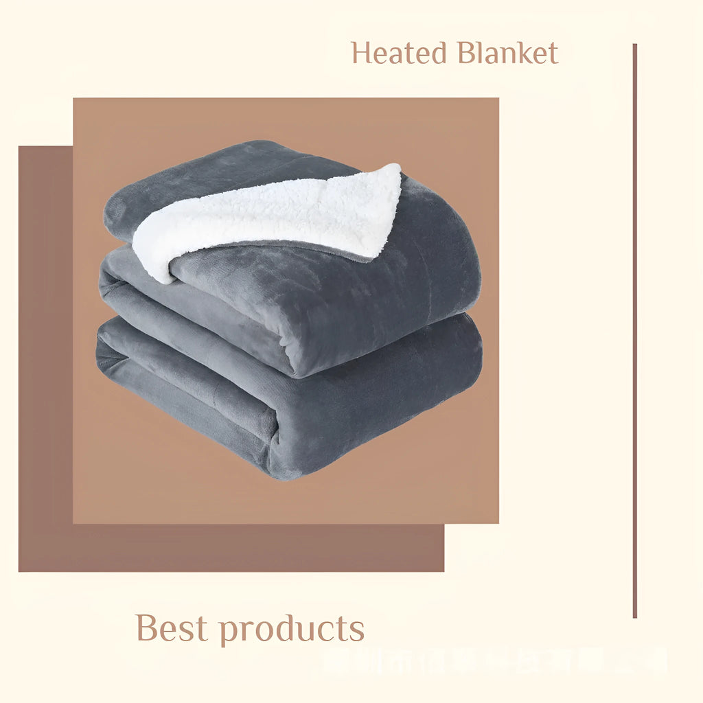 USB electric heating blanket in grey, brown and white colours with flannel fabric