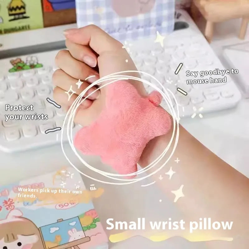 Plush wrist protector mouse pad in blue, green, or pink colours for keyboard typing comfort