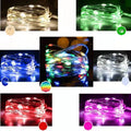 12-metre copper wire LED string lights with battery box showing nine colour options