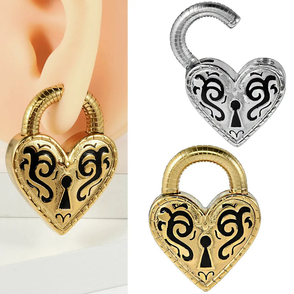 A pair of heart-shaped stud earrings in stainless steel with a choice of gold or steel electroplated colour.