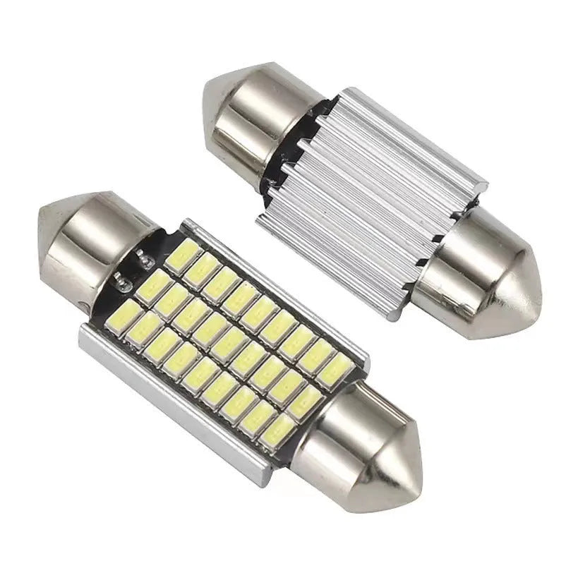 White aluminium car roof light with double tip design for reading and licence plate illumination