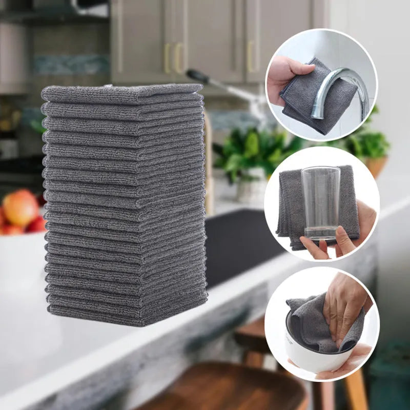Grey 25cm square microfiber kitchen cleaning cloth for oilproof decontamination