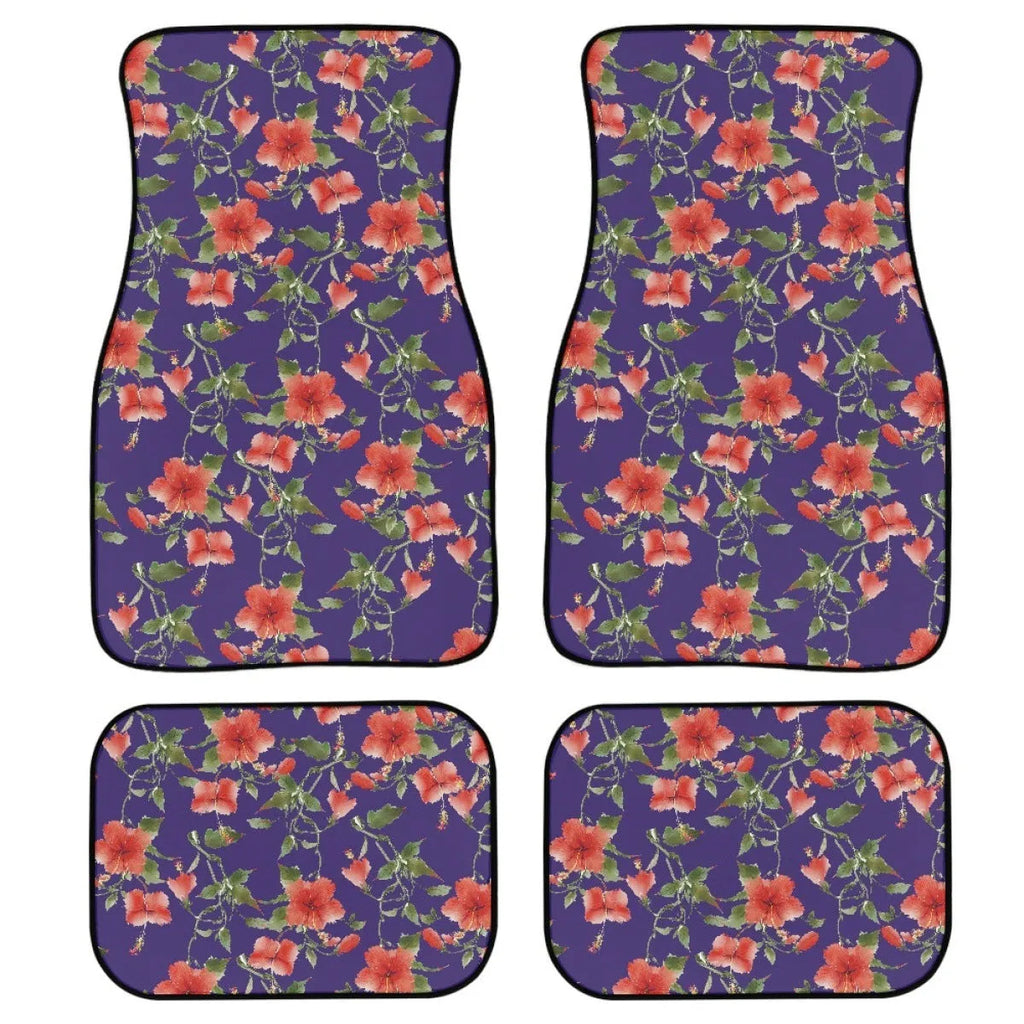 Black printed rubber car foot mat set, four pieces shown, 20mm thick waterproof lining.