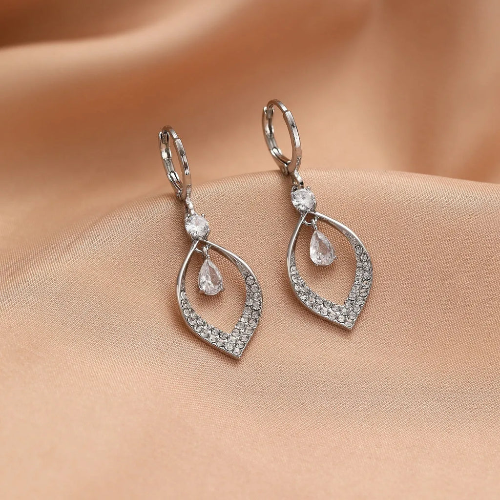 Women's copper water drop tassel earrings with zircon accents and thickened gold ear buckles