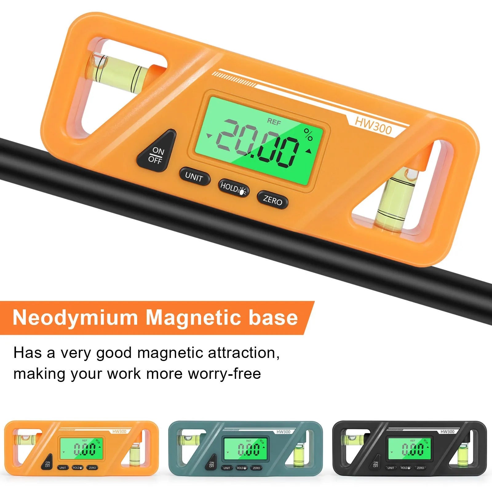 Digital magnetic inclinometer level meter showing angle display on a metal surface.