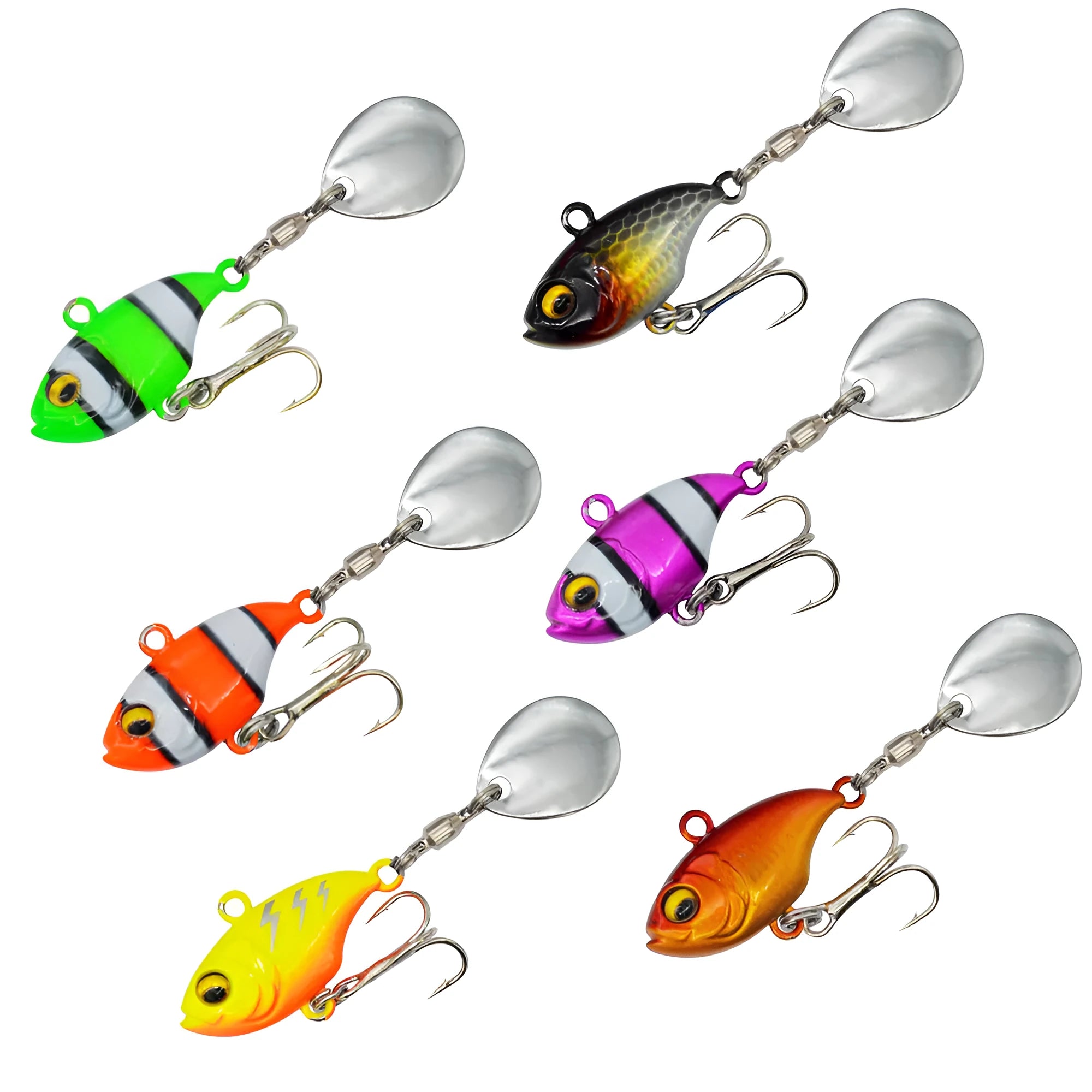 Metal sea fishing iron plate lure with rotating sequins in various colour patterns