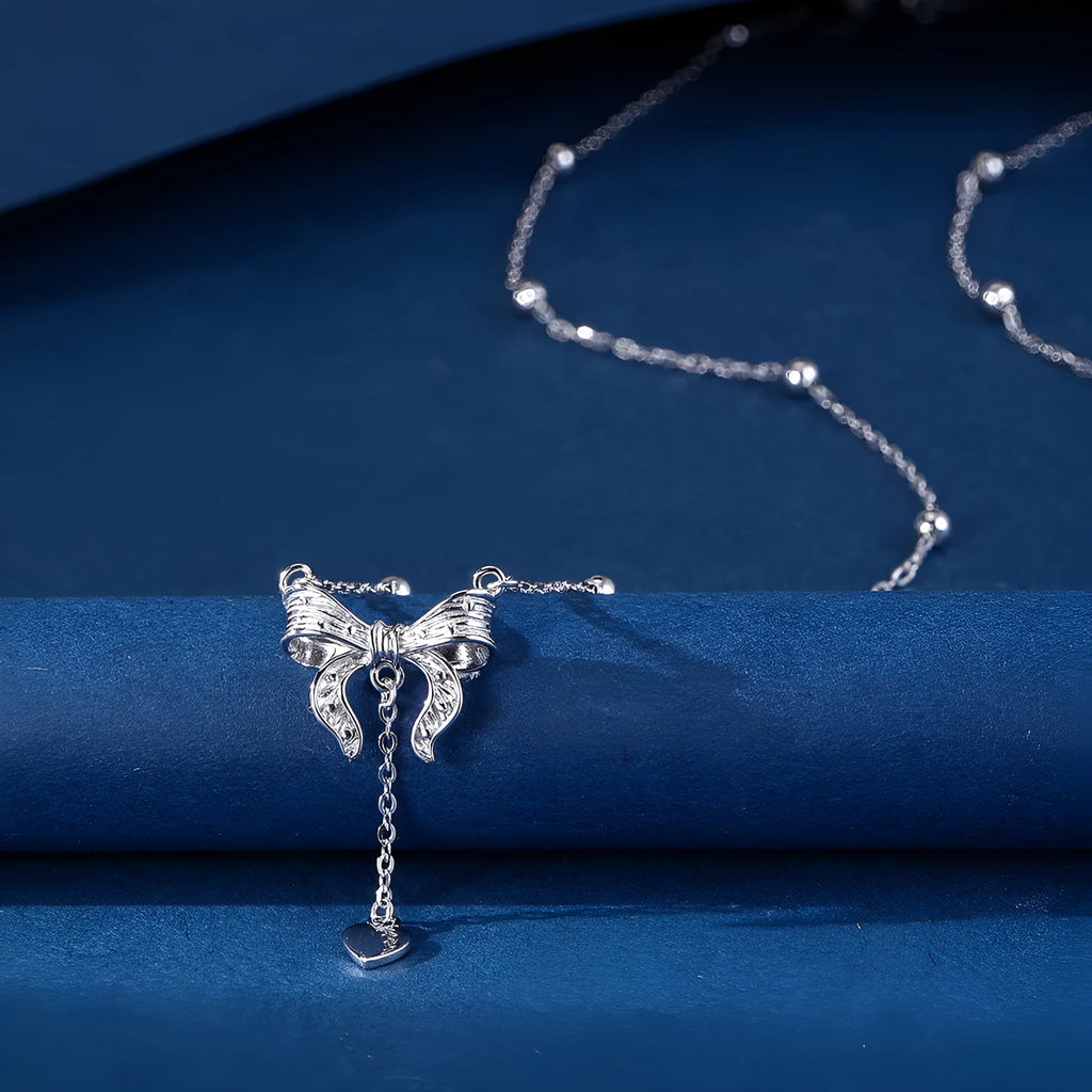 S925 silver butterfly heart pendant on an adjustable O-ring clavicle chain.