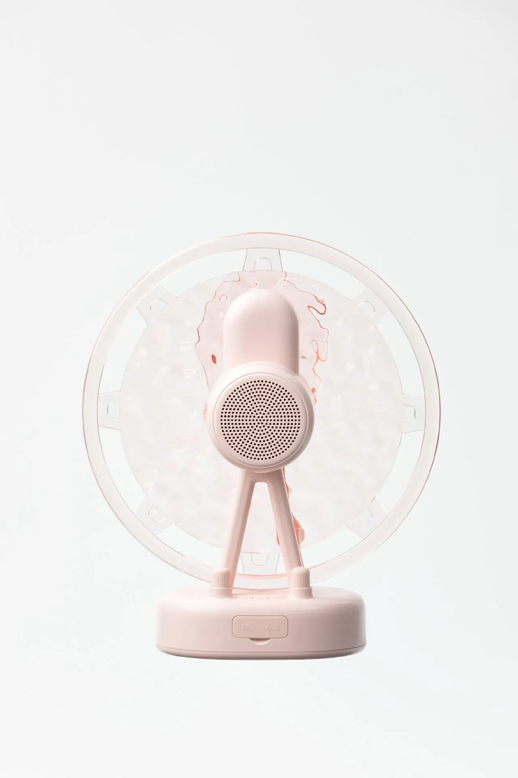 White or pink Bluetooth speaker with colourful LED atmosphere lighting effects.