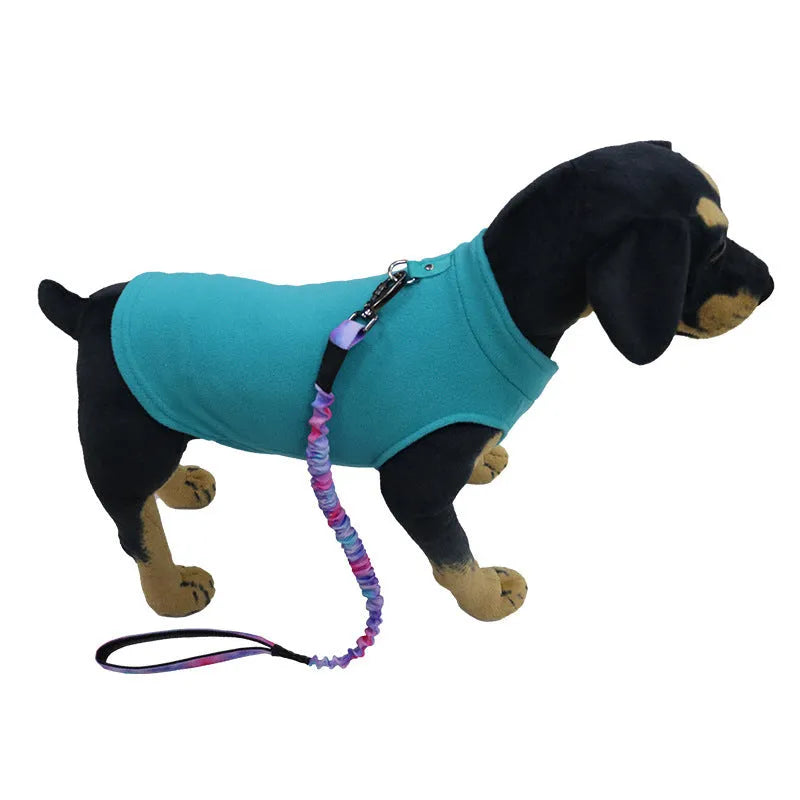 Dog wearing a solid colour thickened polar fleece waistcoat in a casual style