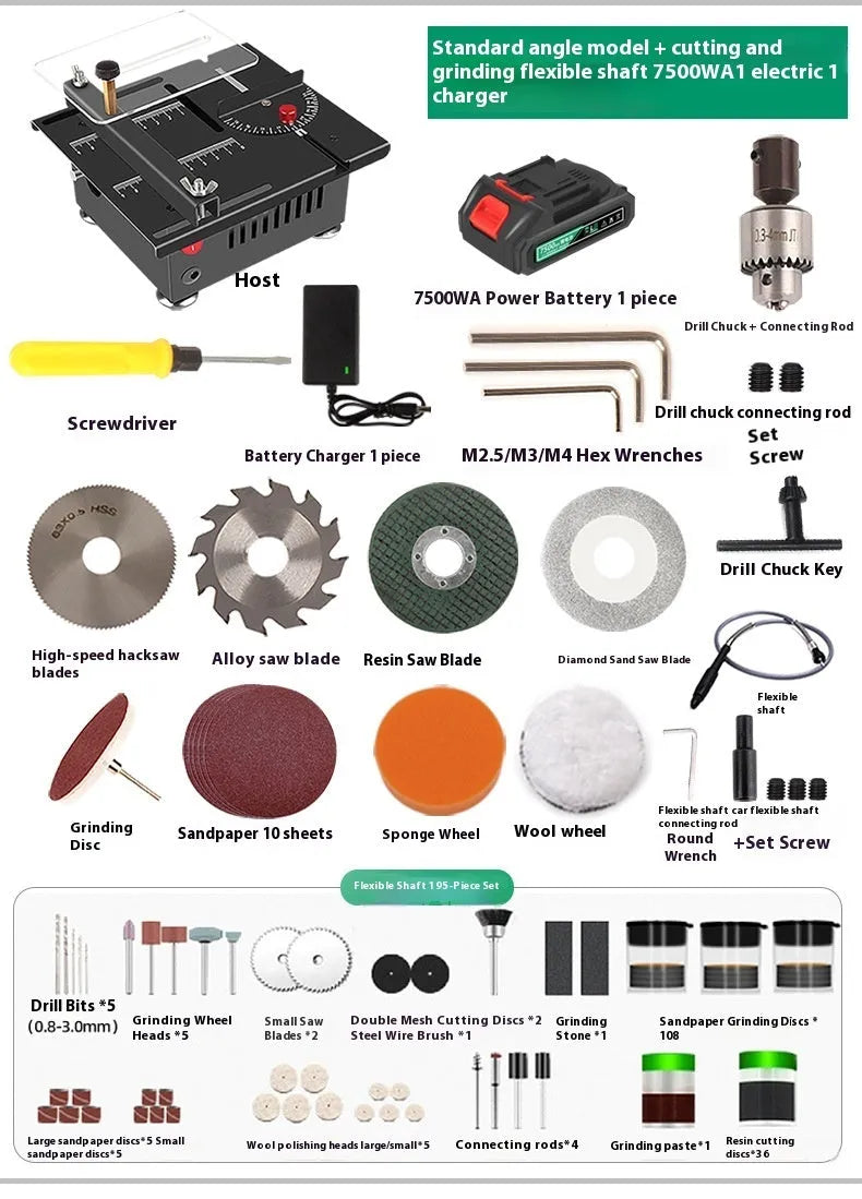 Lithium battery cordless desktop saw with metal construction for household workshop cutting tasks