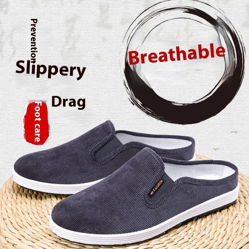 Men's casual slip-on sneakers with breathable mesh lining and non-slip rubber sole in black