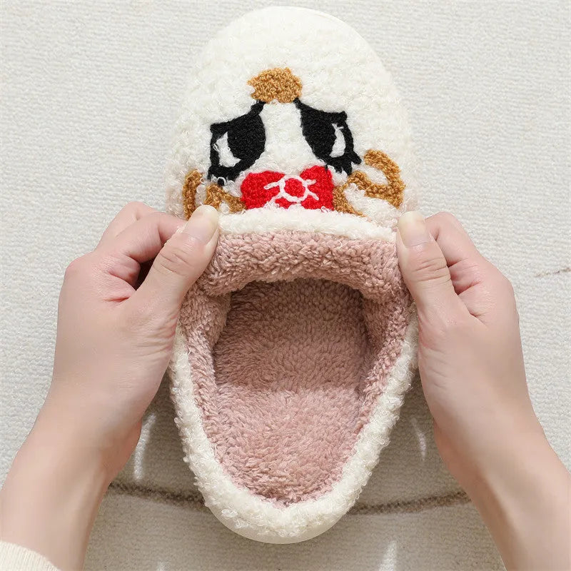 Christmas deer slippers women's home indoor non-slip warm plush TPR sole fox style