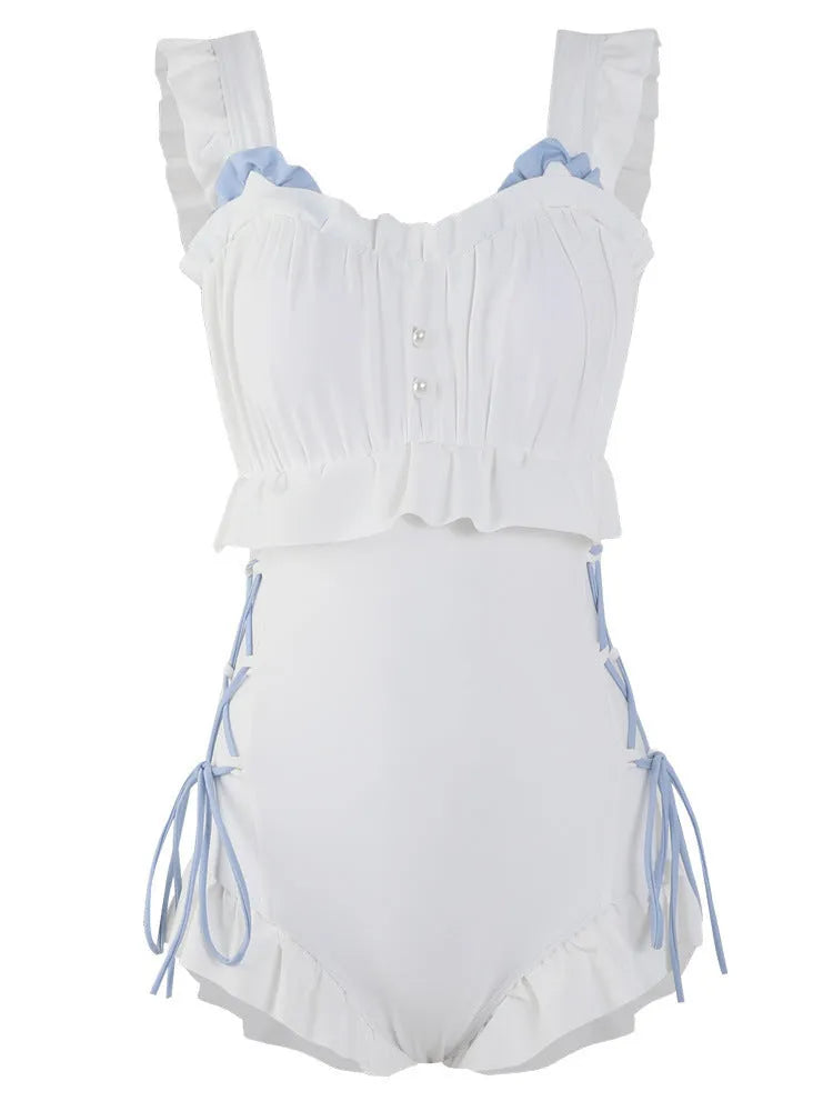 Women's milky white backless one-piece swimsuit made from pure nylon fabric
