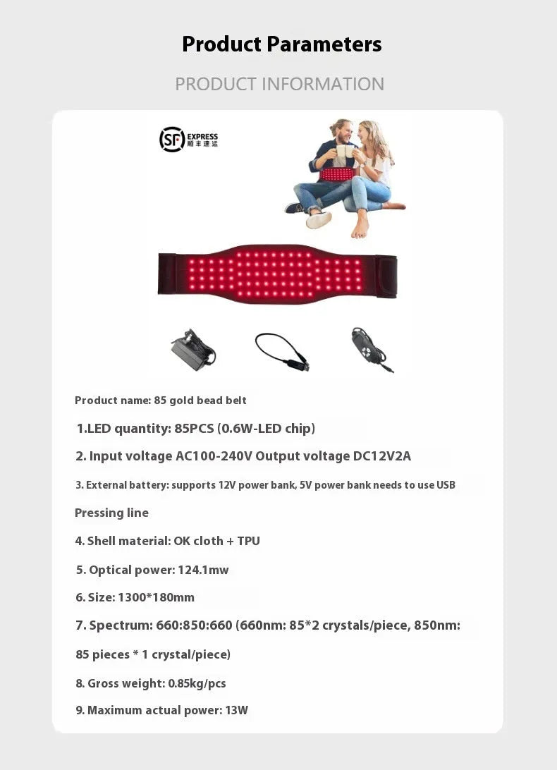Black infrared therapy belt for waist pain relief with red light technology